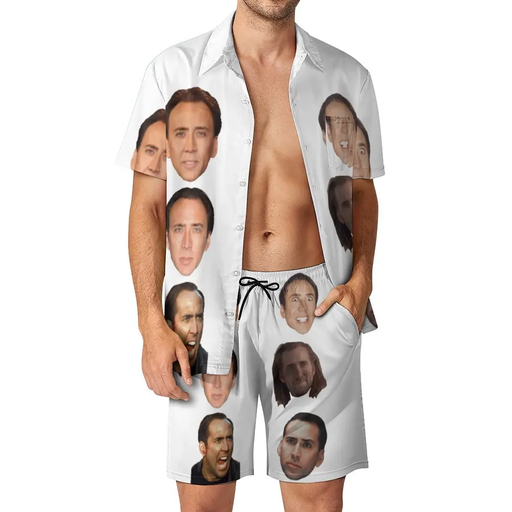 

Nicolas Cage Faces Classic for Sale Men's Beach Suit Graphic Cool 2 Pieces Pantdress top Quality Leisure Eur Size