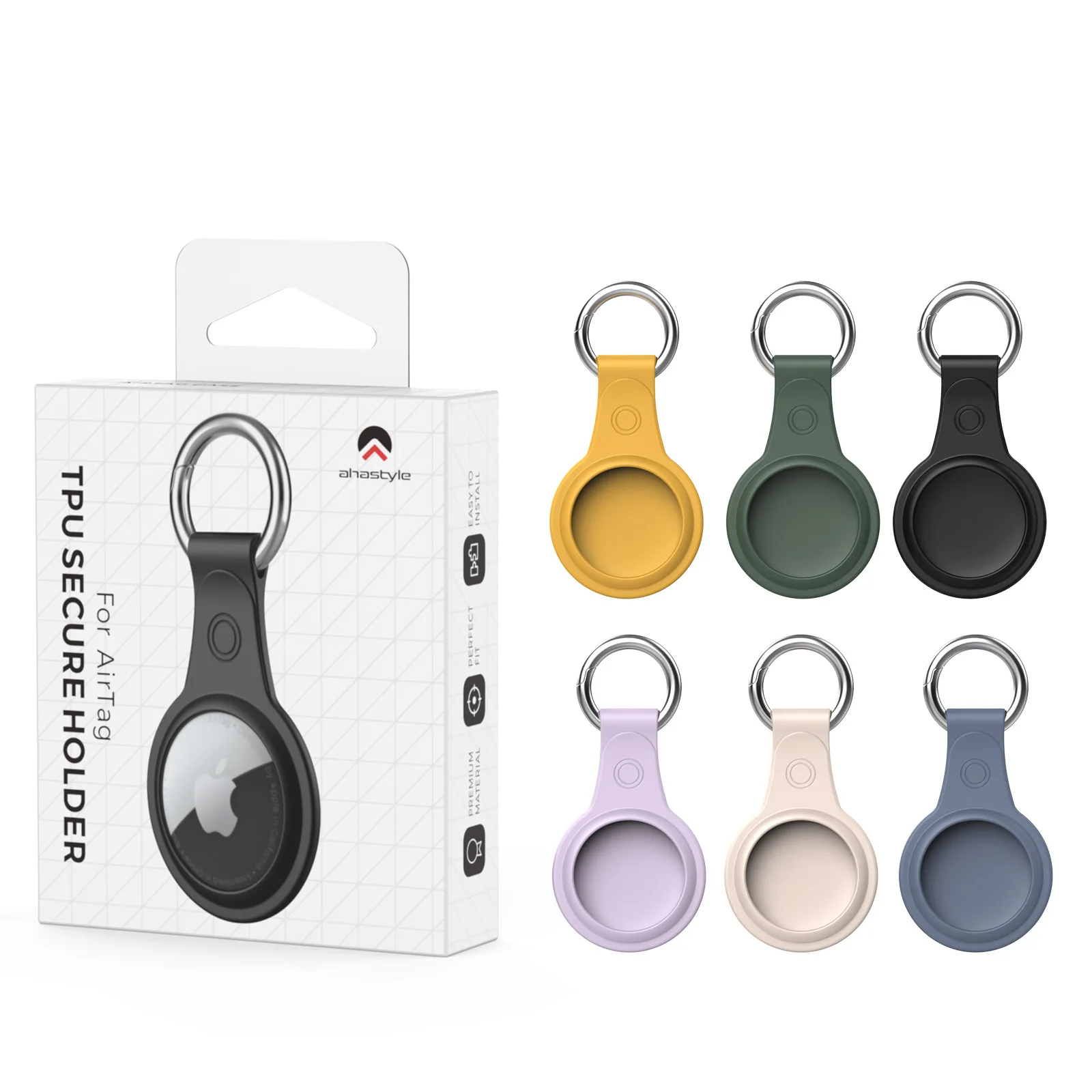 For Apple Airtag With Keychain Soft Silicone Anti-Lost Tpu Scratch Resistant Shock Resistant Thin Ring Cover Protective Case