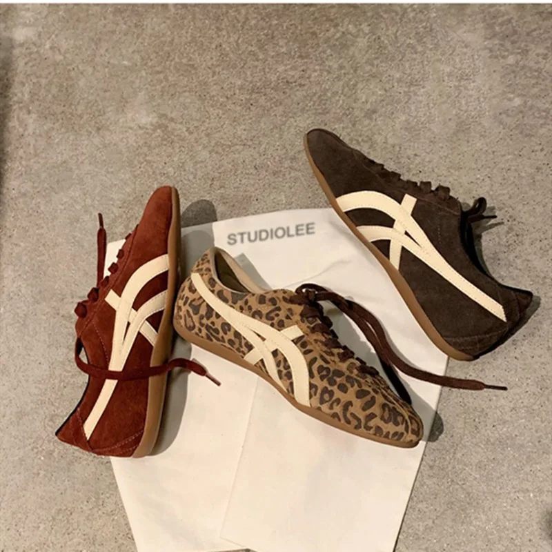 Women's Leopard Print Casual Oxford Shoes - Low Heel, Round Toe, Lightweight & Comfortable