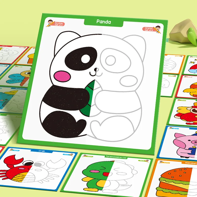 Children's Interactive Drawing & Coloring Book - Half-Pattern Creativity Booster, 32 Pages