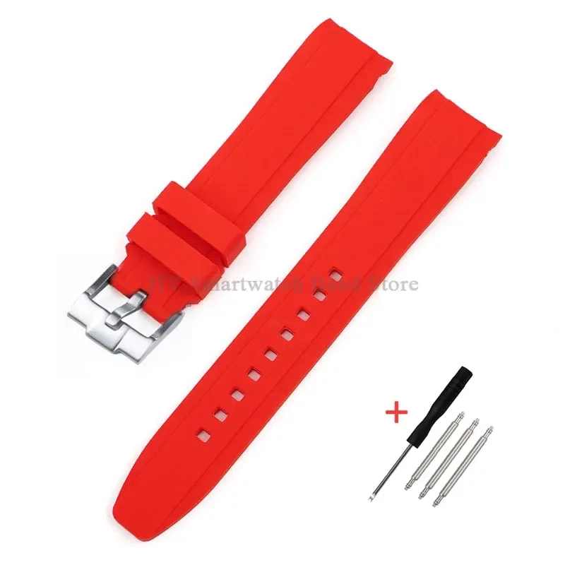 Waterproof Rubber Sport Watch Strap with Curved Design and Metal Pin Clasp