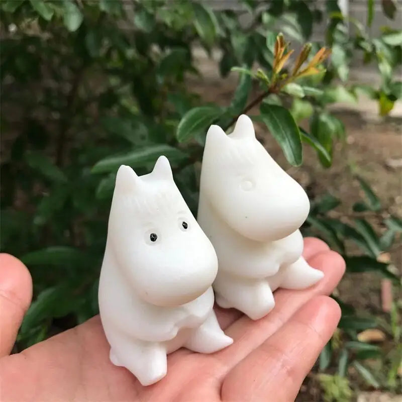 Natural Gemstone White Marble Jade Hippo Carving Healing Crystals Animals Figurines Reiki Home Decoration 2pcs 3