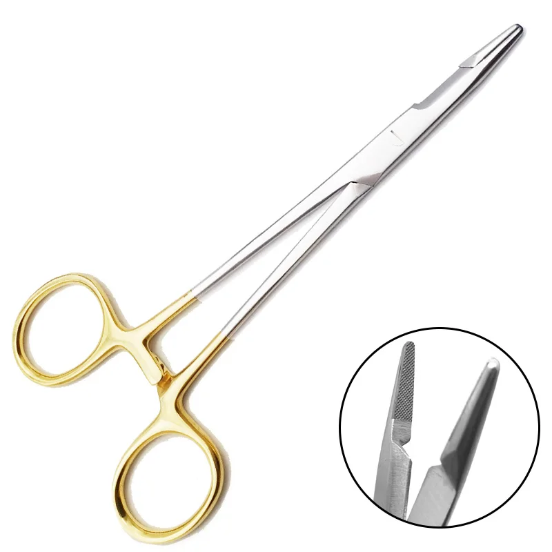 Multifunctional needle holder with scissors 1pcs 12.5cm/14cm Needle Holder Insert with Scissors Gold Handle Clamp needle holder scissors