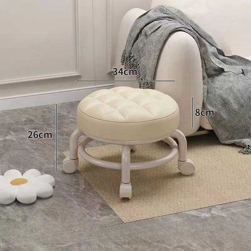 Universal Wheel Small Stool Home Pulley Low Stool Wheeled Bench Small Round Sofa Chair Plastic Backrest