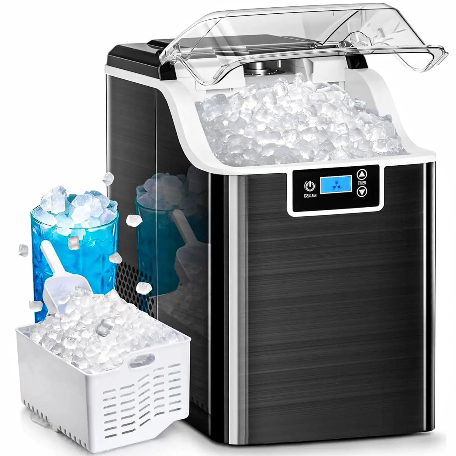 

Kismile Nugget Ice Makers Countertop, 45lbs/Day Pebble Ice Maker Machine with 24-Hour Timer, Self-Cleaning Sonic ice Maker