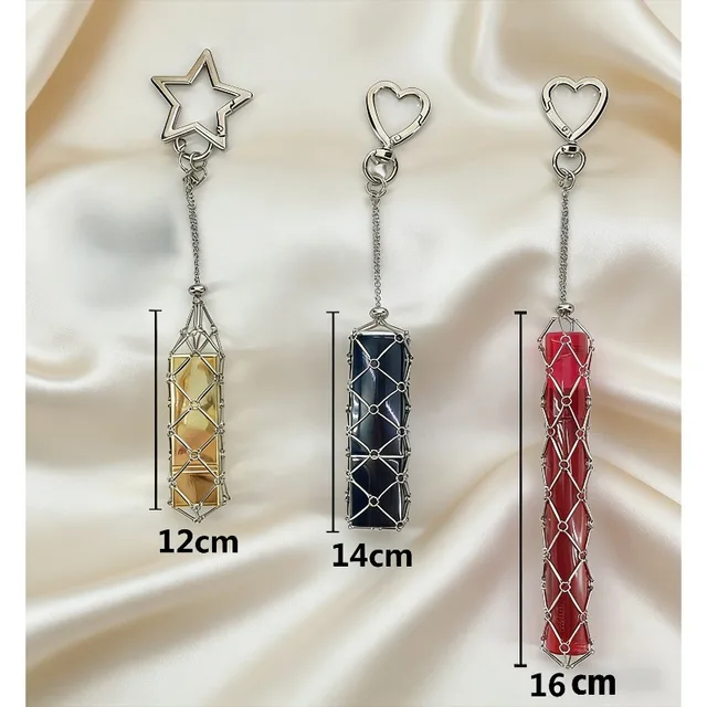 Custom Name Metal Star Butterfly Lipstick Bag Keychain Stainless Steel Net Pocket Interchangeable Lip Balm Key Chain Accessories 2