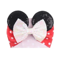 2026 Bandeaux pour bébé à oreilles de Mickey de dessin animé, avec nœud à paillettes de 5 pouces, Turban pour bébé, Accessoires de cheveux DIY pour Festival, Cosplay, Fête de Noël 6