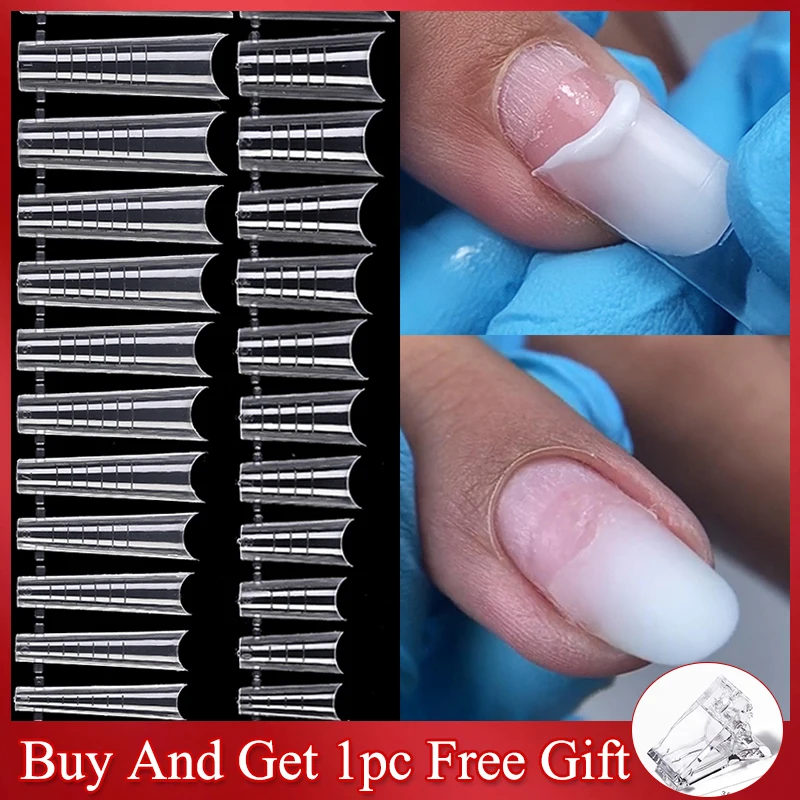 60Pcs/Bag Nail Forms For Nail Extension Half/Full Cover Nail Tips For Quick Building UV Gel Long Coffin False Tips Nail Forms