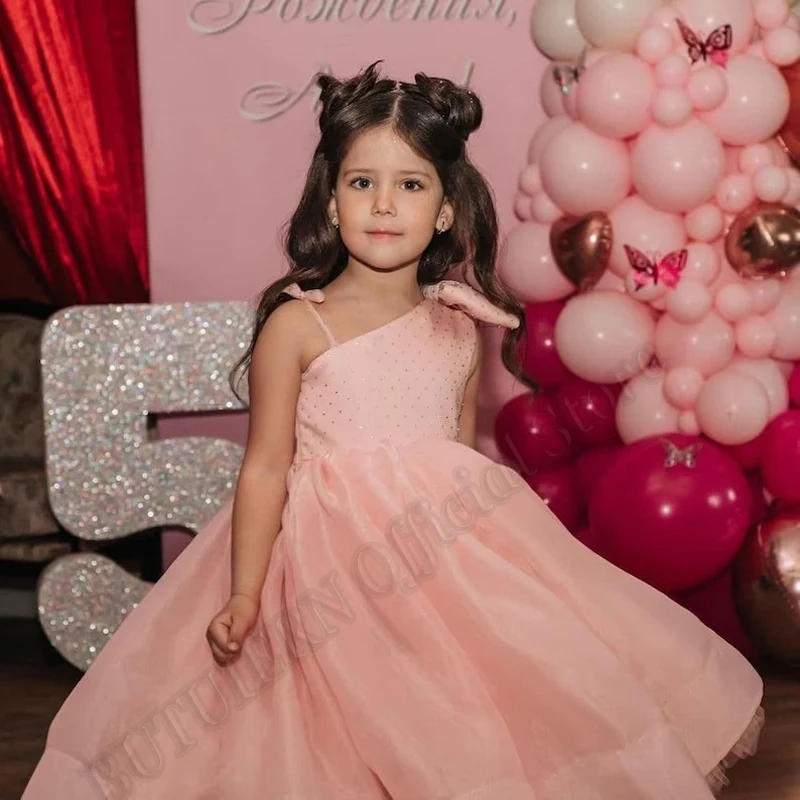 

Princess Flower Girl Dresses One Shoulder Ball Gown Baby Girls Couture Birthday Outfit Wedding Party Dresses Costumes Customised