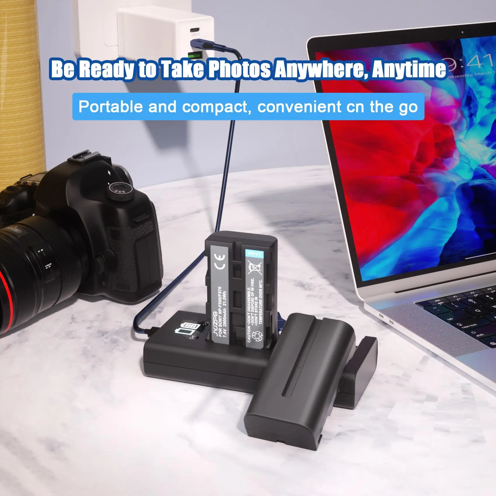Batmax Set 2 Batterie NP-F550 2600mAh + Caricatore Doppio LED Per Sony NP-F970/F750/F770, Compatibile Handycam, Luci LED, Monitor, Con Cavo Micro E Panno, Ricarica USB. - 2