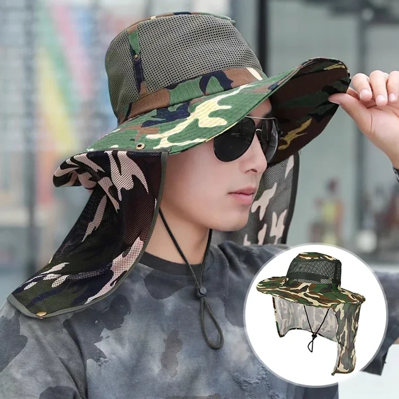 Outdoor Fishing Hat Breathable Sunshade Cap Wide Brim Man Fishing Caps  Beach Hats Camouflage Military Hat Sun UV Protection Hats
