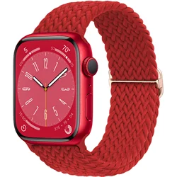 Braided Solo Loop Elastic Nylon Bracelet for 42 44 45 49 S11 - 46mm (Red)