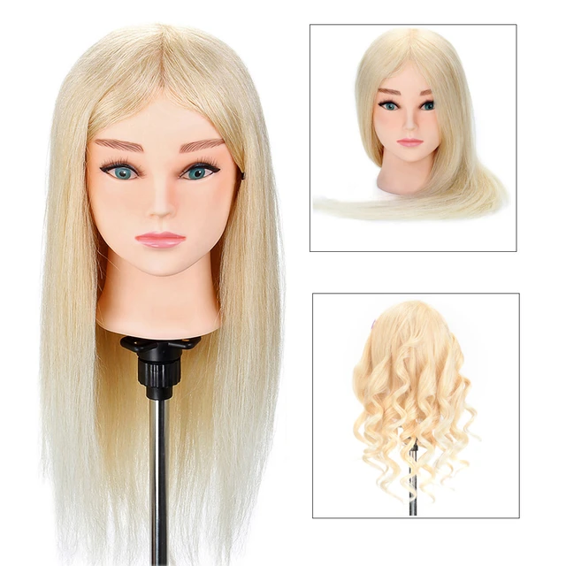 High Grade Mannequin Head With Shoulder 100% Human Hair Doll Head 22inch  Blonde Gold Long Hair Maniquin Head Hairdress Style