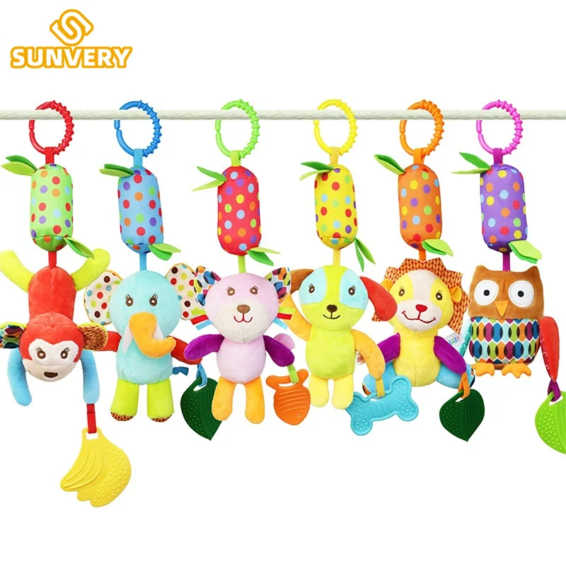 

Baby Soft Hanging Rattle Crinkle Squeaky toys Animal Ring Plush Stroller Infant Car Bed Hanging Crib with Teether for Newborn