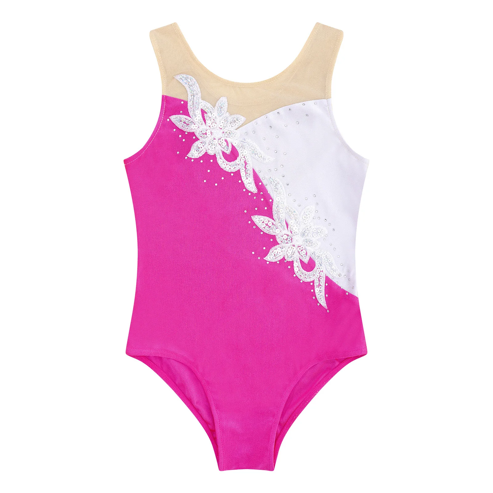 Kids Girls Mesh Splice Sequins Gymnastics Leotard Childs Ballet Tutu Gymnastic Bodysuit Children Figure Skating Dancing Jumpsuit children dance leotards gymnastics dancewear sets