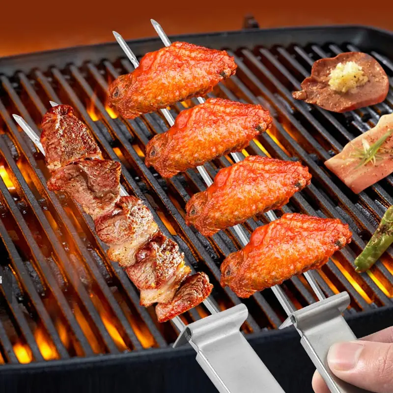 Stainless Steel Barbecue Fork,Semi-Automatic Double-Ended Skewers,Outdoor BBQ Tools,Grilling Forks,430 Stainless Steel,Sets