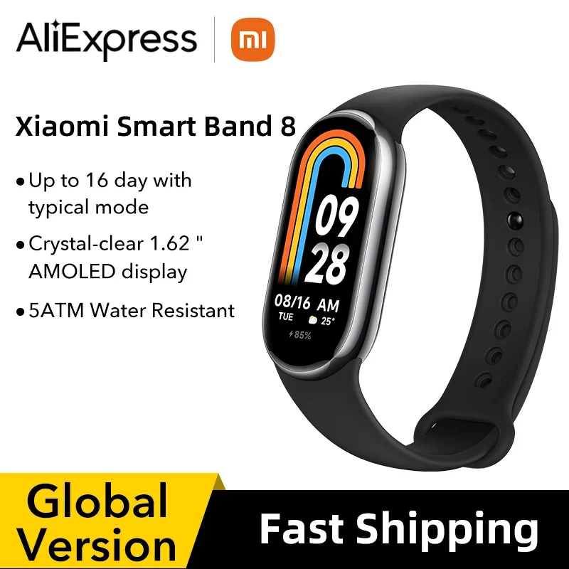 Versione Globale Xiaomi Smart Band 8 Smartband Bracciali 1.62 ''Amoled Display Bloodoxygen Monitoraggio Della Frequenza Cardiaca 150 + Modalità Sporti