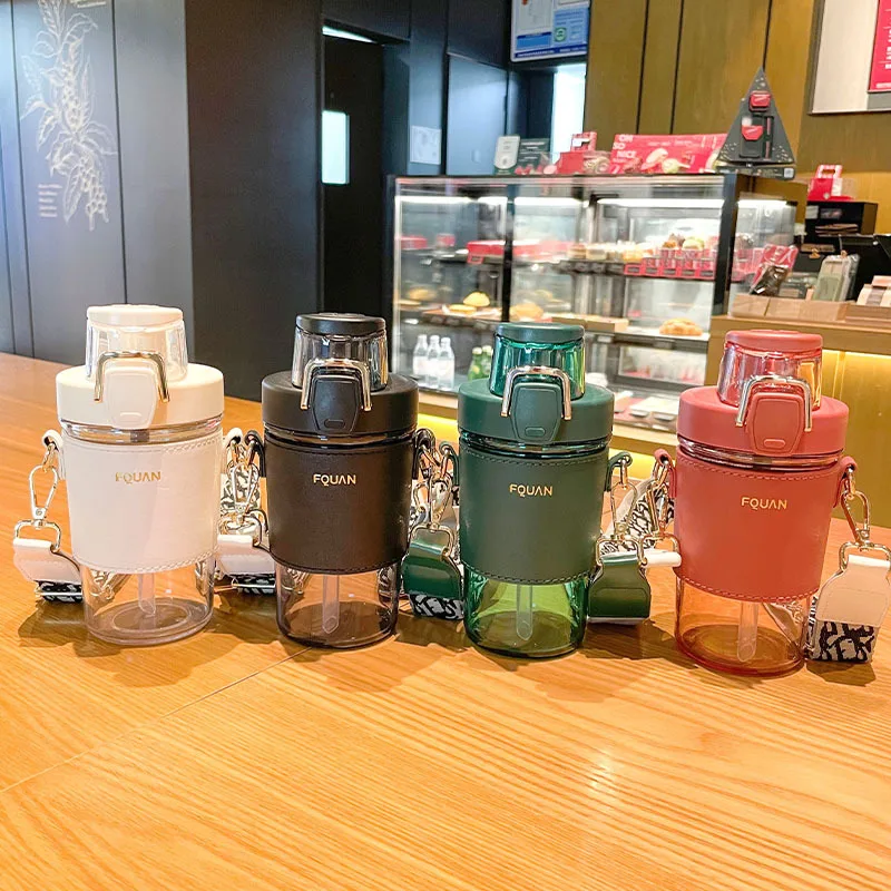 650ml Doppel Drink Cup Trend Flasche Wasser Fitness Sport große Kapazität Wasserflasche mit Stroh_voghion.com