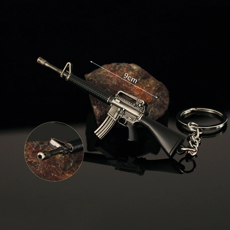 미니 건 모델 키 체인, M16A4 모델 주얼리 무기 금속 펜던트 키 체인 Chaveiro 가방, 자동차 키 홀더, 어린이 남성 선물, 9cm