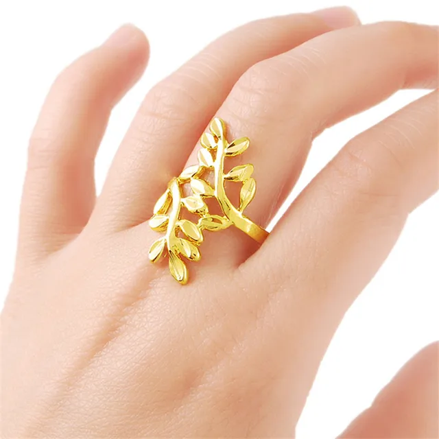 Simple Design Tree Leaf Finger Rings for Women 24k Gold Filled Luxury Gold Rings Classic Fashion Jewelry 2022 New Gift 1