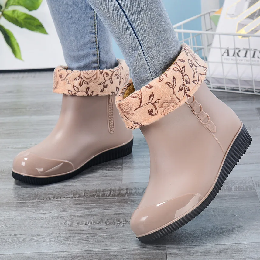 2023 Women Fashion Non-slip Rain Boots Waterproof Woman Rainboots Ankle Wellies Shoes PVC Kitchen Shoes
