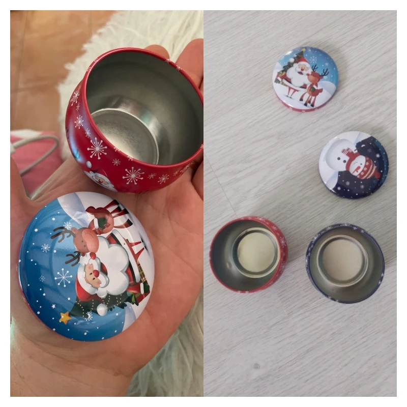 1PC Empty Christmas Candle Tin Christmas Scent Candle Iron Tin With Gift Plant Candy Flower Tea Gift Box