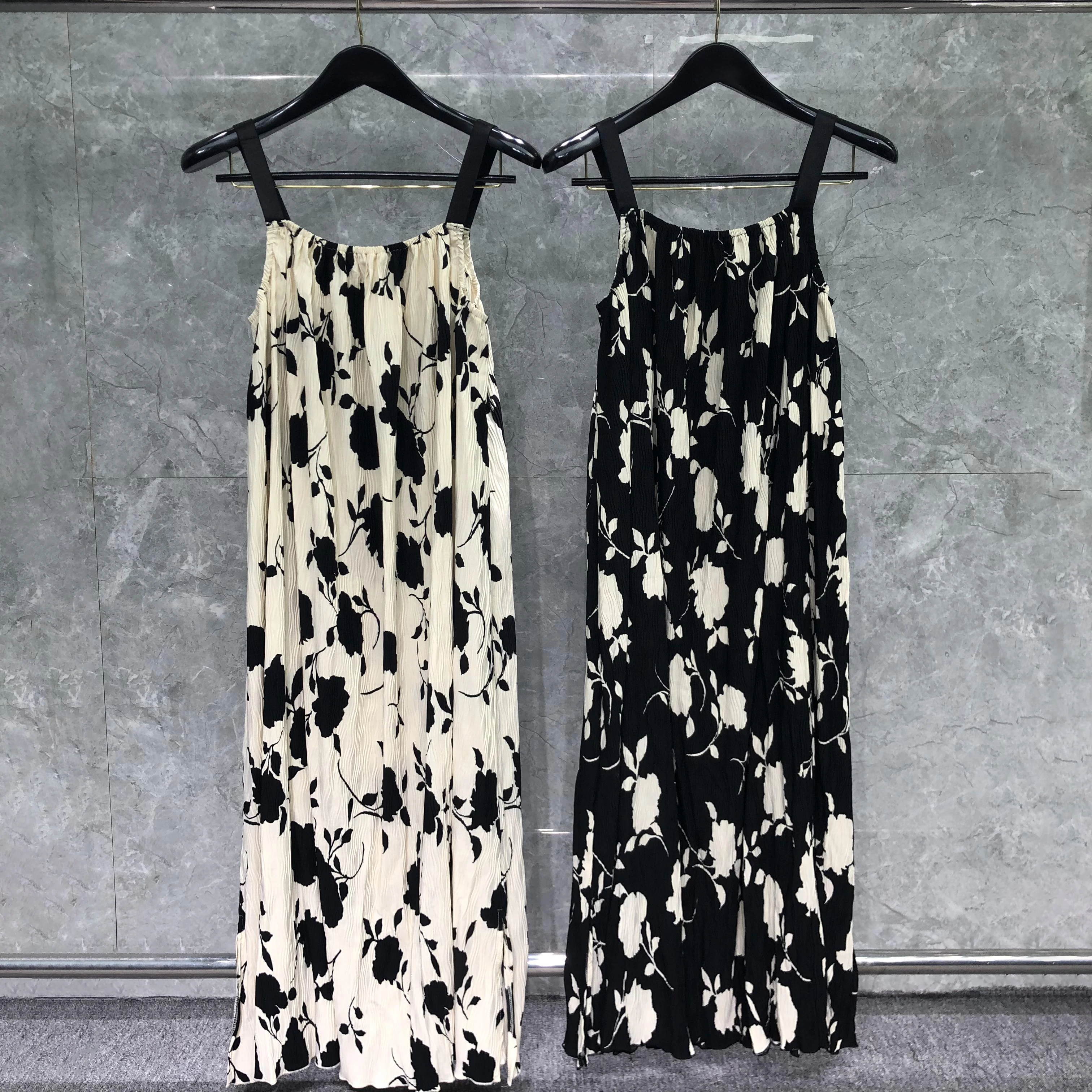

Miyake Pleated Dress For Women Summer New Temperament Print Dress Slim Thin Sleeveless Fashion Casual Elegant Party Dress