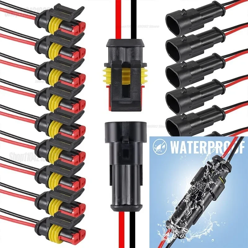 รถกันน้ํา Connector 2-pin Auto รถจักรยานยนต์สกู๊ตเตอร์ Marine กันน้ําชายหญิงขั้วต่อไฟฟ้าปลั๊กลวด 1