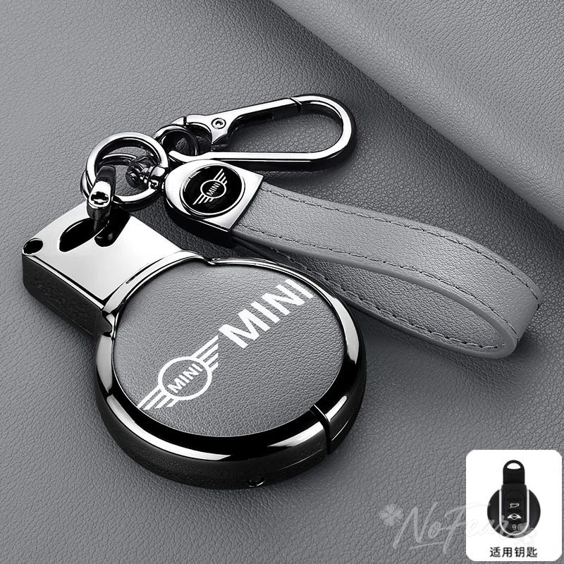 Schlüsselhülle aus Legierung und Leder für BMW Mini COOPERS COUNTRYMAN ONE JCW CLUBMAN F56 F55 F54 F57 F60 Roadster Autoaufkleber
