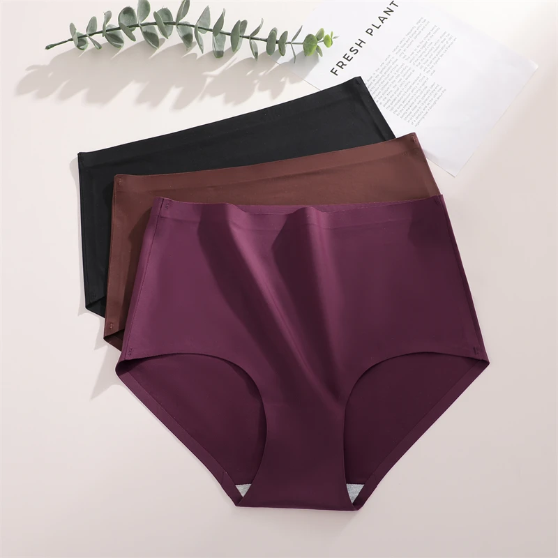 5Pcs High Waist Seamless Women's Panties Sexy Ice Silk Breathable Stretchy Intimates Plus Size Solid Color Sport Lingerie XS-XXL