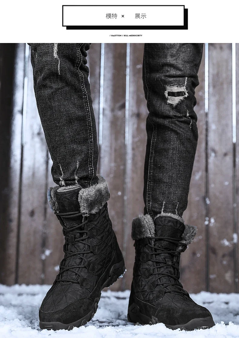 Größe 47 Echtleder Herrenstiefel Herren Schneestiefel Outdoor Super Warme Winter Knöchelstiefel Wasserdichte Motorradstiefel Sneakers – Detail 35