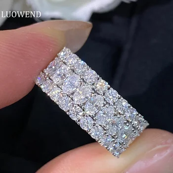 LUOWEND 100% 18K White Gold Ring Luxury Classic Style Real Natural Diamond Engagement Rings for Women High Wedding Jewelry