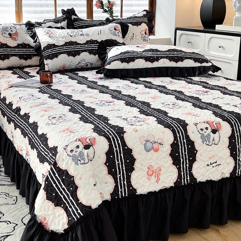 Four Season Korean Princess Style Bed Cover and Pillowcase 3pcs Single Double Bedspread Quilted Blanket Home Decorative Coverlet