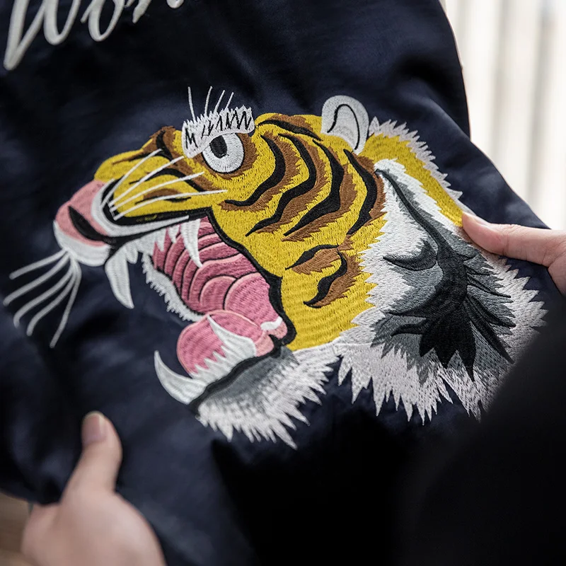 Maden Retro Reversible Yokosuka Jacket 타이거 자수 아이언 프리 드레이프 자켓 남성 봄, 가을 트렌디 패치 워크 아웃웨어