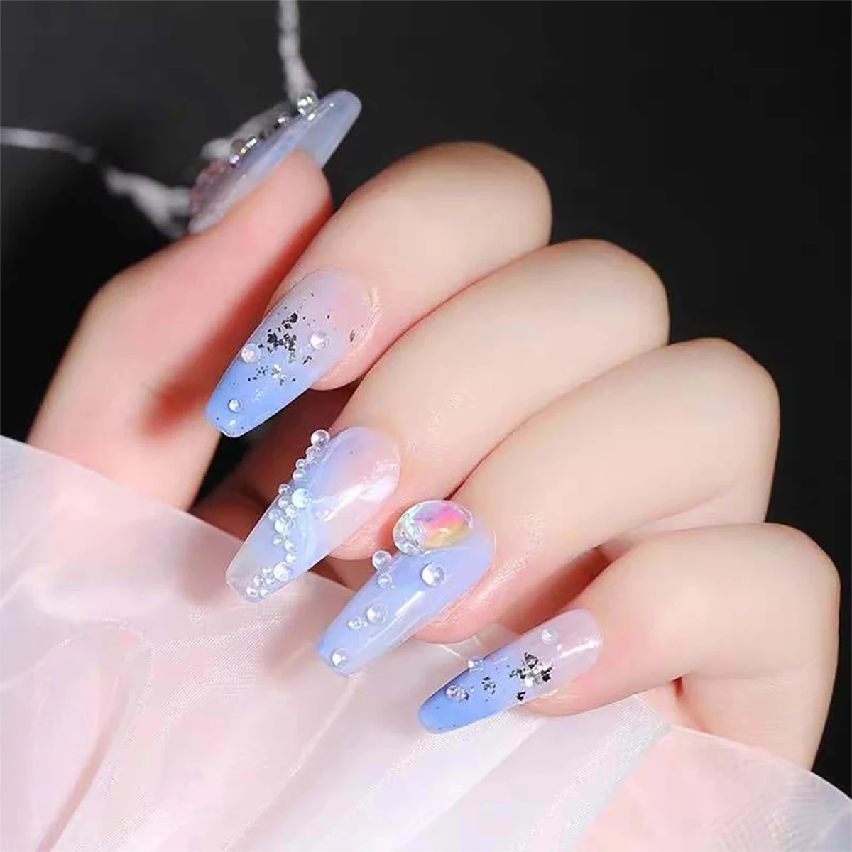 혼합 오로라 미니 유리 구슬 네일 아트, 귀여운 매력, 송진 3D 인어 라운드 캐비아 네일 장식, DIY 라인스톤 부품