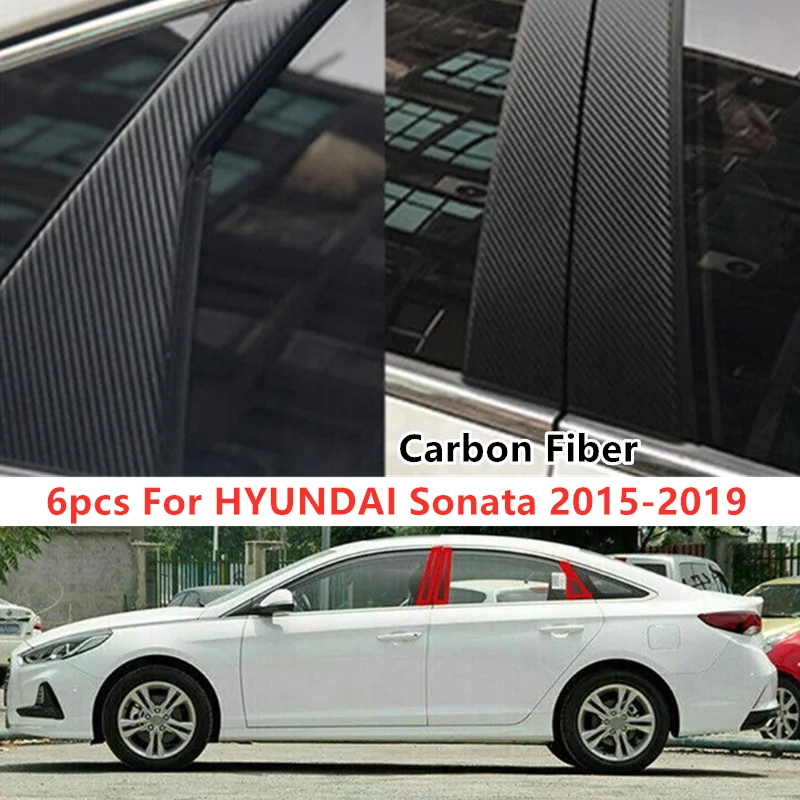 

6Pcs Door Trim Pillar Posts Carbon Fiber Cover Sticker Decal For HYUNDAI Sonata 2015-2019