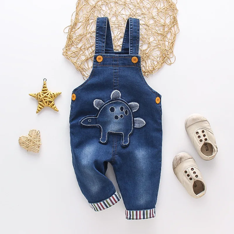 DIIMUU Baby Children Boys Clothing Rompers Toddler Kids Overalls Denim Pants Fashion Jumpsuits Long Sleeve Cartoon Trousers