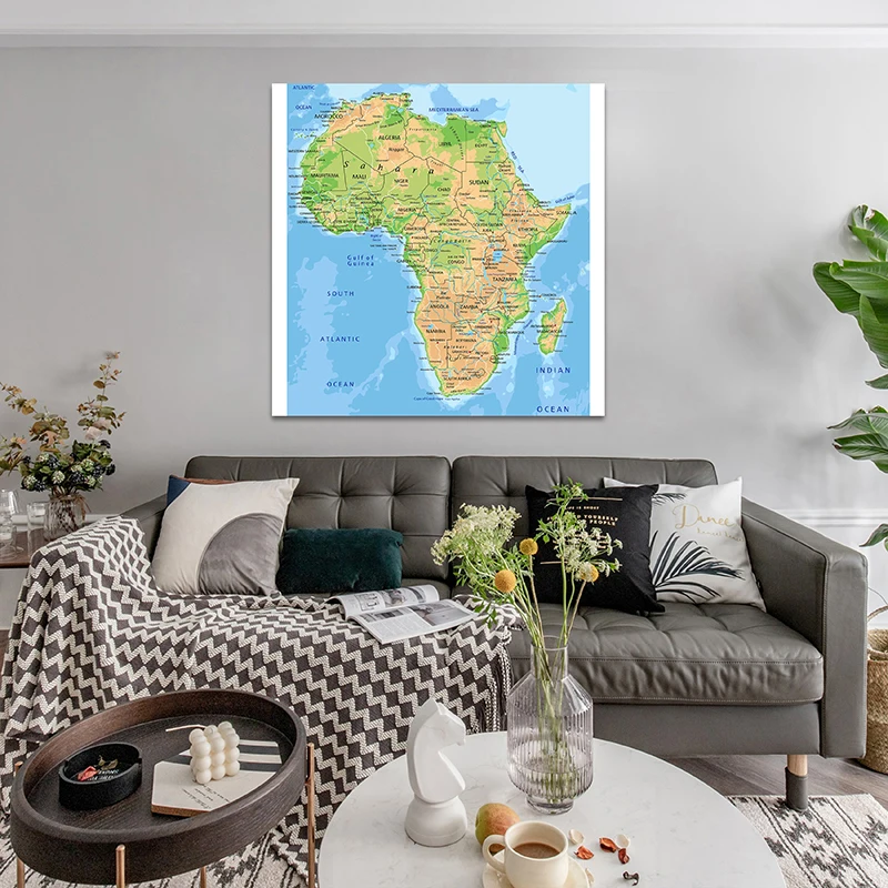 Topographic Map of Africa 90*90cm Wall Art Map Poster Canvas Painting Office Decoration School Supplies