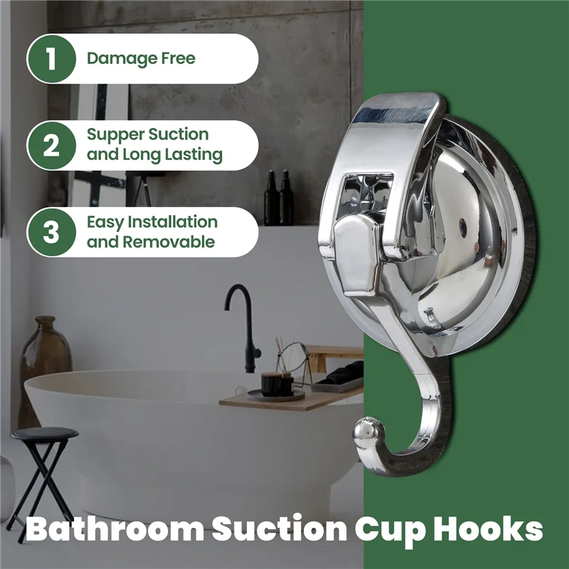 ABLU-Heavy Duty Vacuum Suction Cup Hooks (2 Pack) For Kitchen Bathroom Restroom Organization