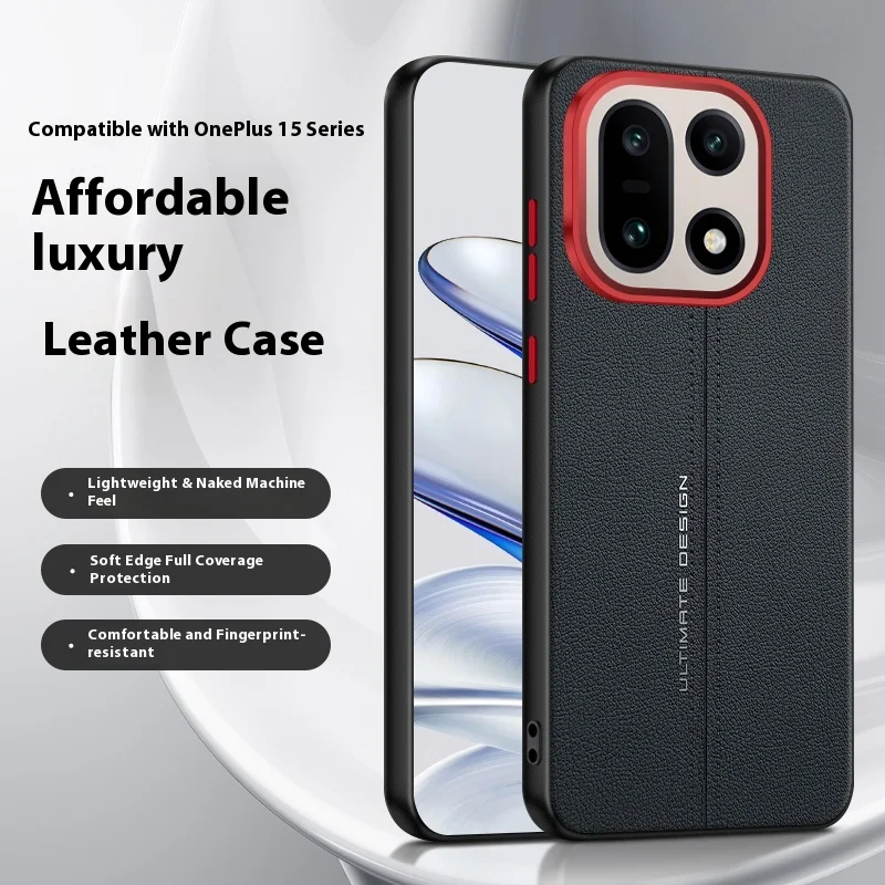 Luxury Leather Frosted Shockproof Bumper Case with Metal Lens Frame