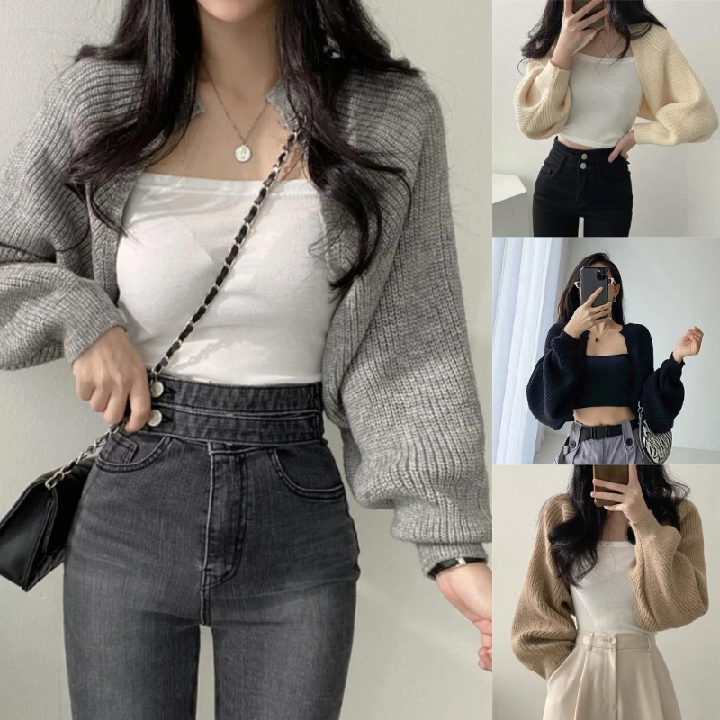 

Women's Fall Open Front Shrugs Long Sleeve Boleros Solid Lightweight Knitted Cropped Cardigan Sweaters Short Shawl Tops