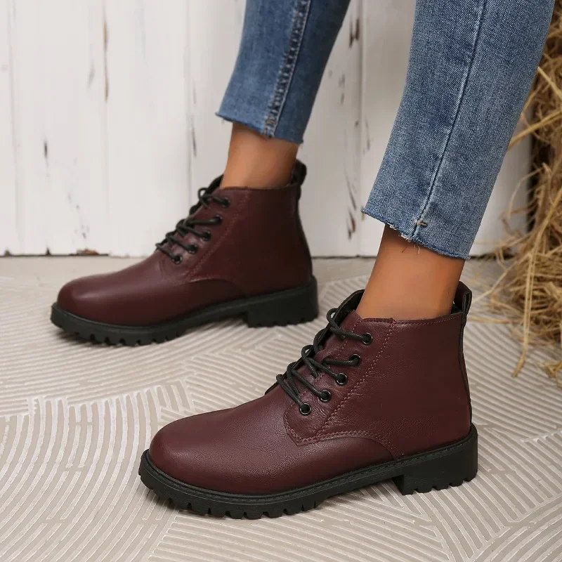 2024Solid Black Oxford Shoes Woman Work Leather Wedge Flats  Casual Lace Up Spring Shoes  Kitchen Non-slip Loafers 5