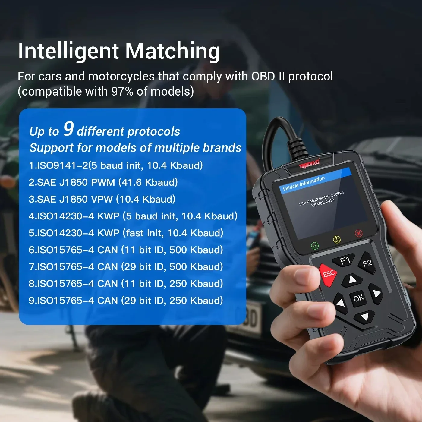 Lettore di Codici di Errore Topdiag M60 per Moto e Veicoli, Scanner OBD2, Reset ECU, Strumento Diagnostico Auto - Image 3