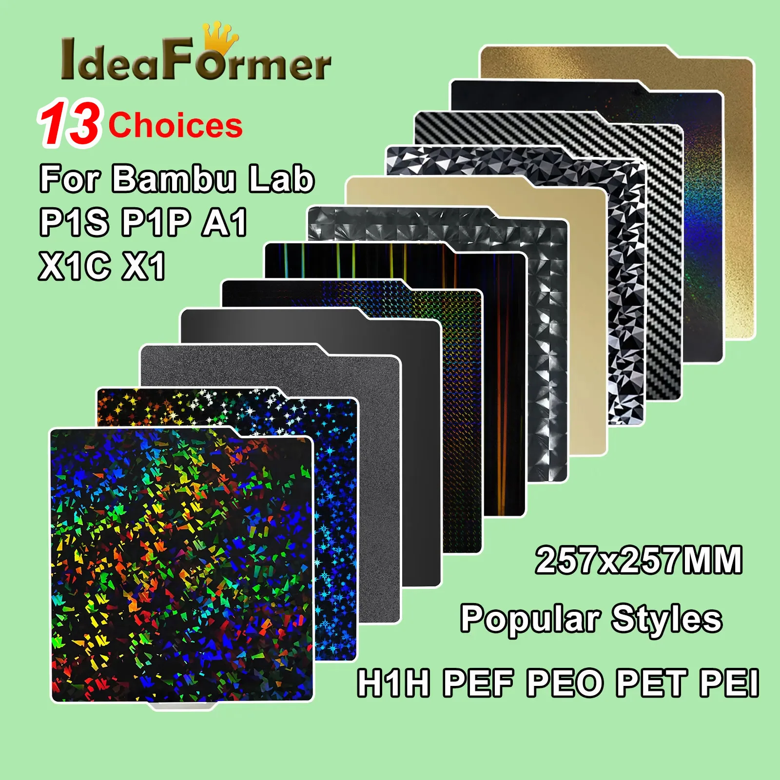 Pef H1H Pey Sheet Per Bambu Lab X1 X1C Build Plate Pet Bambulab Pei Texture 257X257 Foglio Peo Per P1S P1P A1 Letto Riscaldato In Bambù