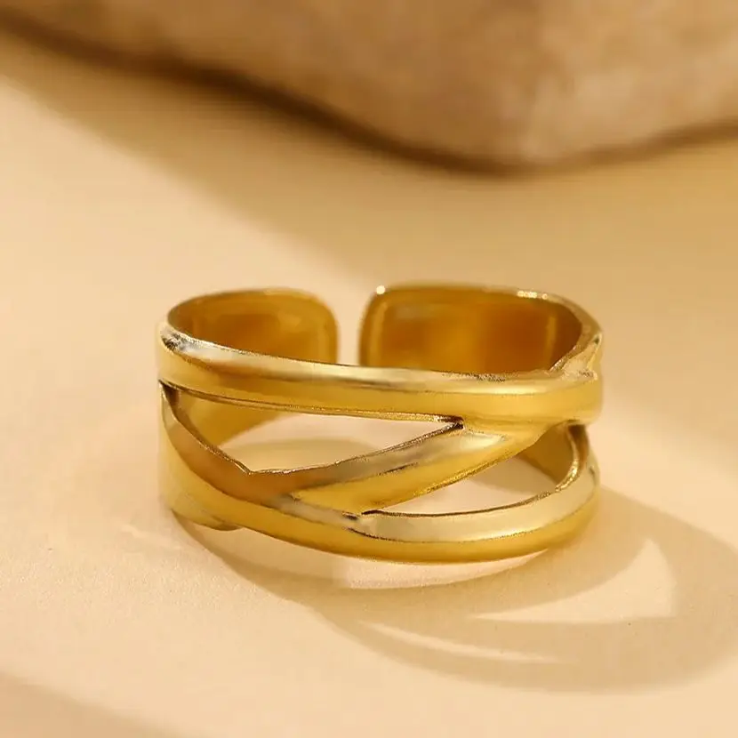 Stainless Steel Multi-Layered Cross Open Rings For Women