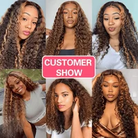 Perruques Deep Wave en cheveux naturels, Perruque frontale en dentelle HD 13x6/13x4, Blond Miel 427, Perruques frontales en dentelle 13x4 en cheveux naturels pour femmes 6