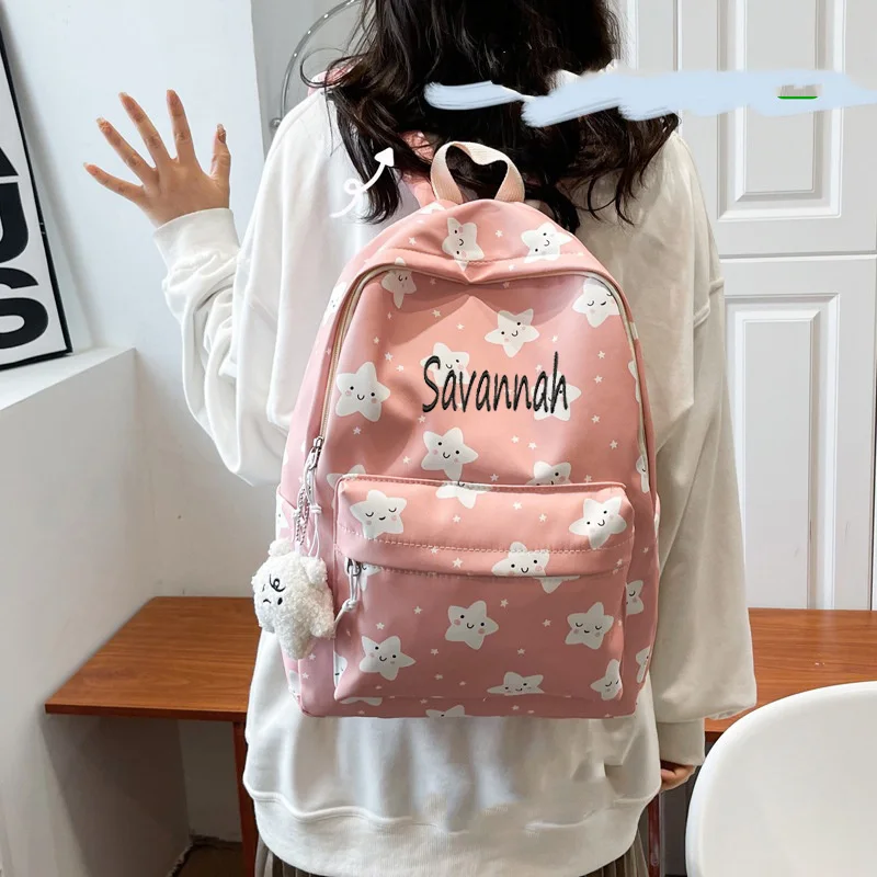 

Cartoon Five Pointed Star Student Backpack Personalized Backpack Female Student School Bag Customized Name Gift