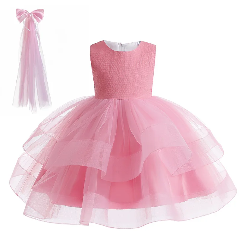 

Girl's Gauze Princess Dress Flower Baby Girl One Year Pure Color Soft Birthday Party Evening Dress Performance Show Dresses