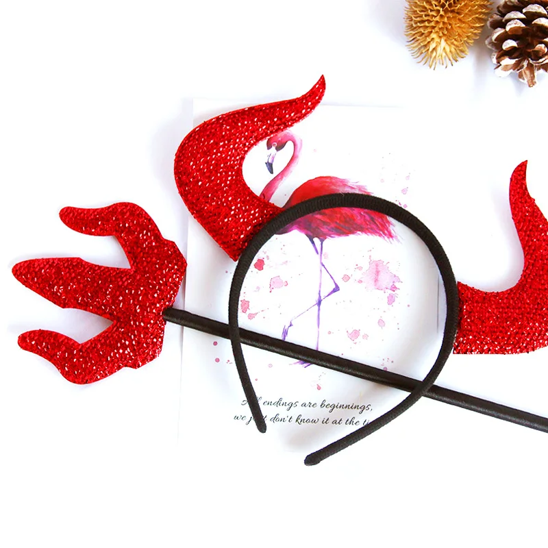 

Demon Red Ox Horn Headband Fork Set Unisex Halloween Cosplay Party Masquerade Devil Headwear Costume Decoration Props