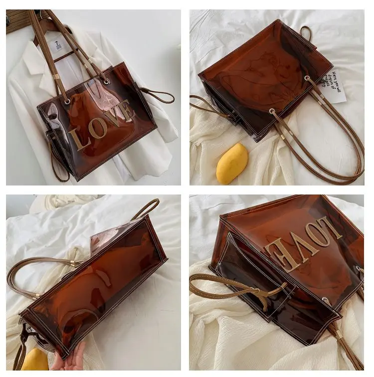 Elegante borsa trasparente da donna, versatile borsa a tracolla in PVC con ampio spazio_voghion.com